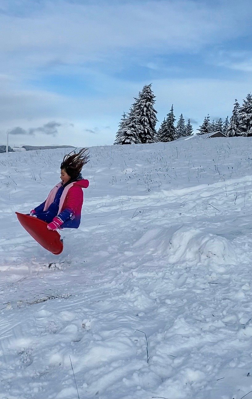 "Libby getting some air while sledding and a beautiful view," wrote Amy Nelson, who captured this photo in Pe Ell.
